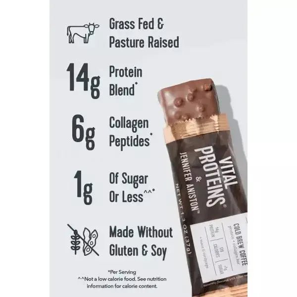 Vital Proteins & Jennifer Aniston Cold Brew Coffee Flavored Protein and Collagen Bar - Beautifox